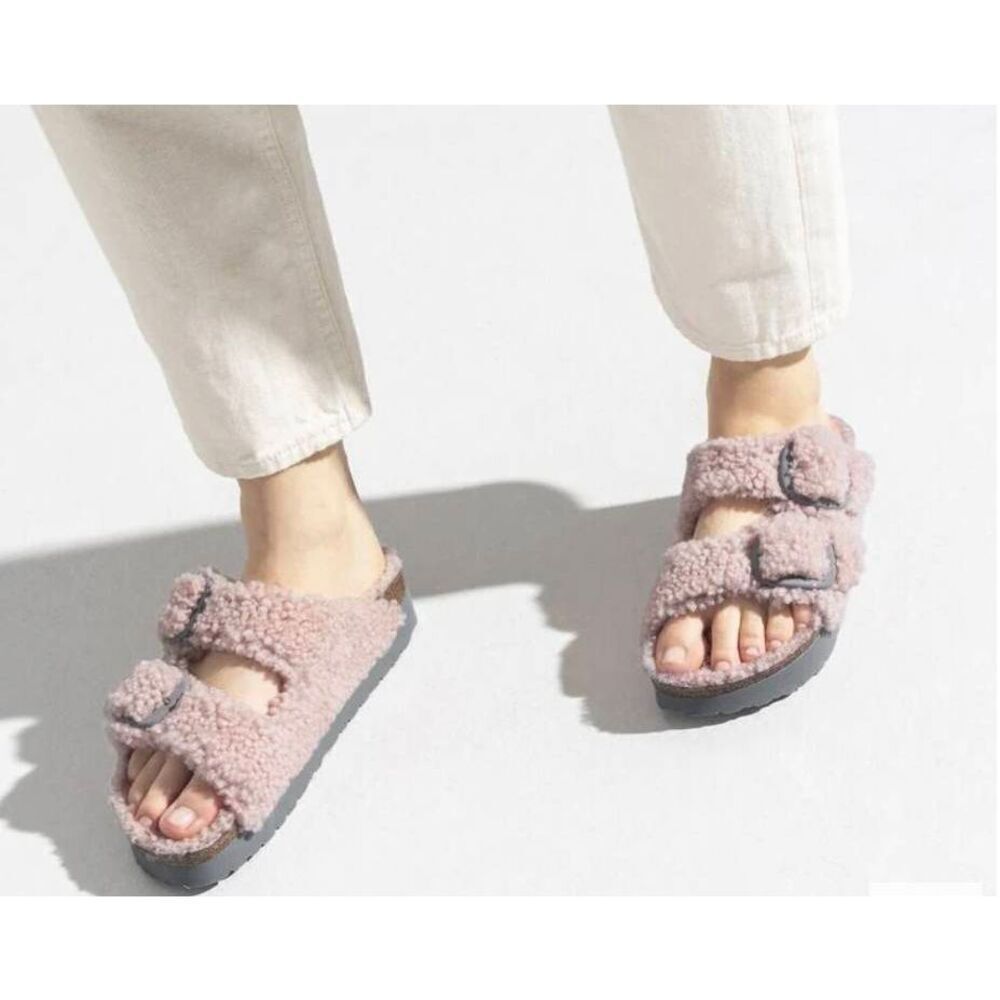Birkenstock Papillio Arizona Shearling Teddy Faded Pink Size 6 Narrow